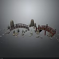 Traditional Japanese Garden Architecture With Arch Bridge Stone Lanterns Stones And Green Plants