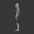 Medieval Knight Armor With Silver Metallic Shine And Red Sash Standing On Dark Background