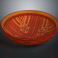 Hand Carved Decorative Bowl With Red And Yellow Geometric Patterns Design