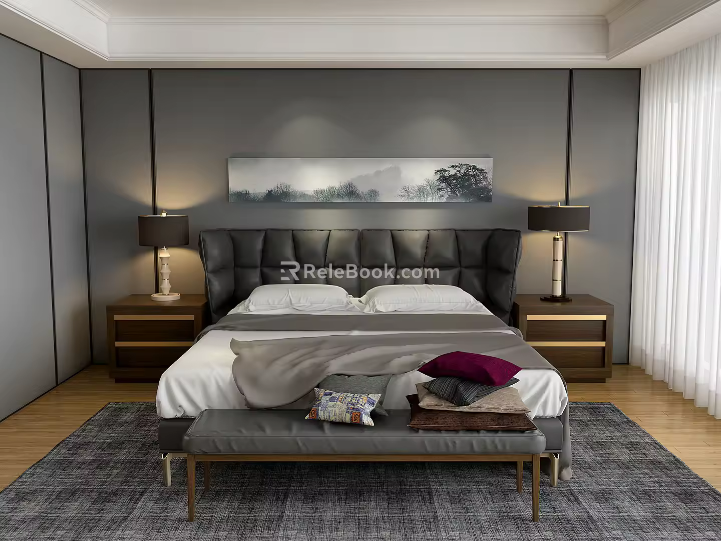 Modern background double bed 3d model