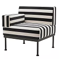 Black And White Striped Single Seater Sofa With Fabric Upholstery And Metal Legs