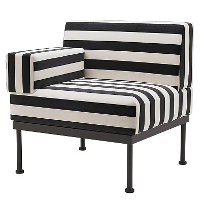 Black And White Striped Single Seater Sofa With Fabric Upholstery And Metal Legs 3d model
