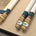 Traditional White Shafts With Golden Decorated Ends And Blue Glowing Accents On Fabric With Scroll