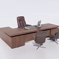 Modern Wooden Office Desk With Laptop Office Supplies And Leather Chairs