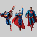 Superman Game And Movie Character In Different Poses With Blue Suit And Red Cape