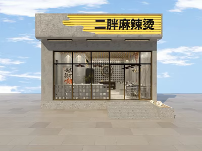 Modern Spicy Hot Pot Restaurant Storefront With Glass Windows And Yellow Signboard 3d model