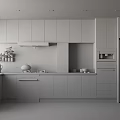 Modern Kitchen Interior With White Cabinets Black Appliances Countertop And Recessed Lighting