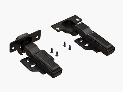 Two Black Heavy Duty Hinges With Mounting Screws For Furniture Hardware 3d model