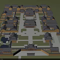 Aerial Planning of Traditional Chinese Ancient Building Complex With Symmetric Courtyard Layout And Multiple Roofs