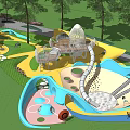 Fun Children's Play Area With Slide Climbing Structure Green Grass And Colorful Design