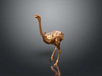 Flying Animal Golden Metal Sculpture with Standing Pose and Reflective Surface on Dark Background 3d model