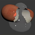 Broken Reddish Brown Eggshell With Spilled Yolk And Egg White On Dark Background