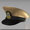 Stylish Military Naval Cap Featuring Brown Brim Black Crown Anchor Badge And Yellow Accent