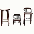 Set of Three Wooden Bar Stools With Backrest In Different Heights