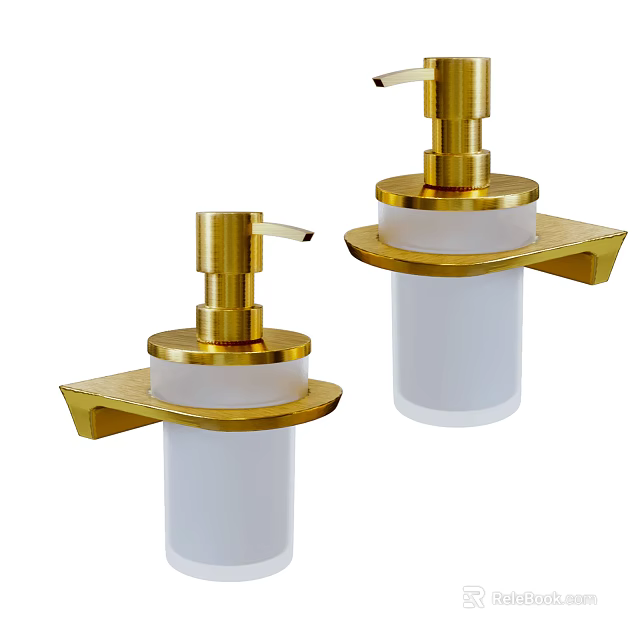 Modern Gold Bathroom Accessories Soap Dispensers With White Containers For Sink 3d model 
