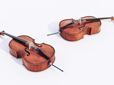 Two Elegant Wooden Violins As Musical Instruments Placed On White Background 3d model