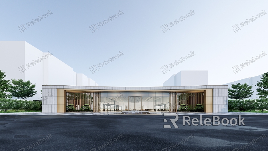 Modern Sales Office Building Community Entrance Gate model