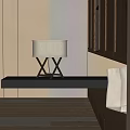 Modern Wooden Table Lamp With Beige Lampshade On Black Shelf In Minimalist Interior