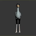 3D Cartoon Bird Character With Orange Beak Long Legs And Black White Feathers