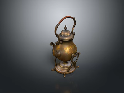 Elegant Brass Water Kettle With Curved Handle Decorative Patterns Lid And Stable Base 3d model