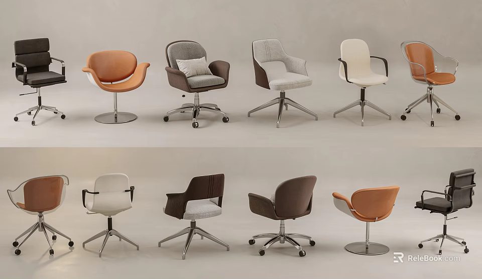 Modern Office Chairs With Swivel Bases And Various Colors In Contemporary Design 3d model 