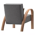 Modern Single Sofa With Gray Fabric Wooden Curved Arms And Brown Striped Cushion