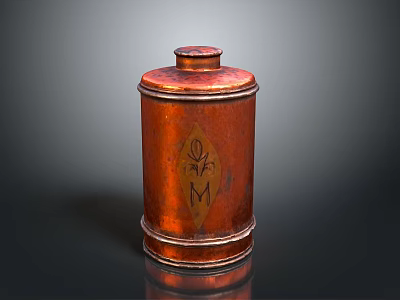 Vintage Copper Storage Jar With Decorative Design And Engraved Letter M 3d model