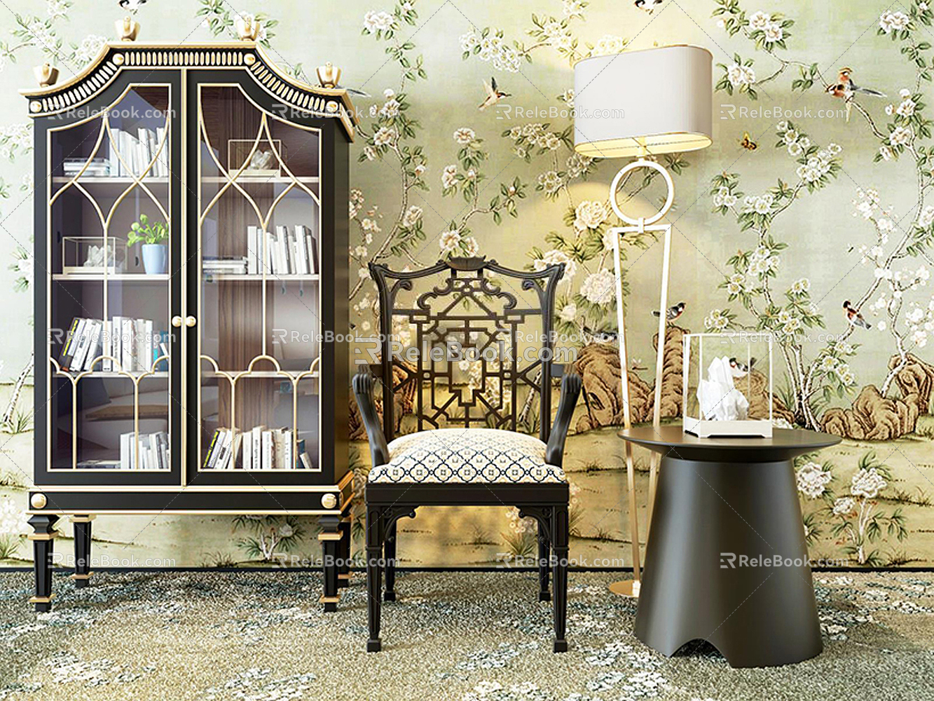 Southeast Asia Armchair Single Chair Bookcase Personalized Creative Chair Corner Combination 3d model