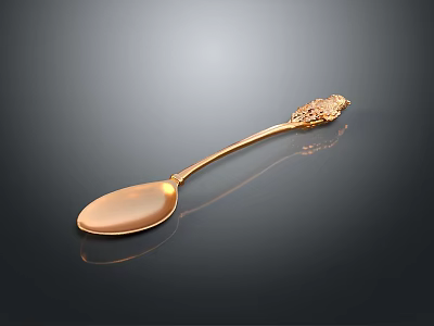 Golden Decorative Spoon With Intricate Handle Design For Home Living 3d model