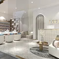 Modern Beauty and Hair Salon Interior With White Reception Desk And Comfortable Sofa Chairs