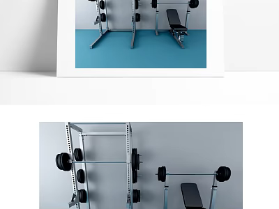 Home Gym Sports Equipment With Barbell Rack Weight Bench And Weight Plates 3d model