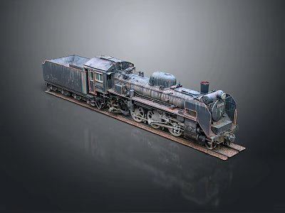 Vintage Steam Train Old Metal Model On Dark Background With Reflective Surface 3d model