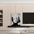 Modern Living Dining Room Interior With TV Wall Bookshelf Decorative Painting And Marble Top