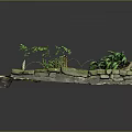 Lush Natural Scene Featuring Mossy Stone Structure Green Plants And Twisting Vines