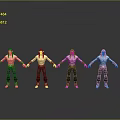 Four Character Models Standing Together With Different Outfits And Holding Hands 3d model