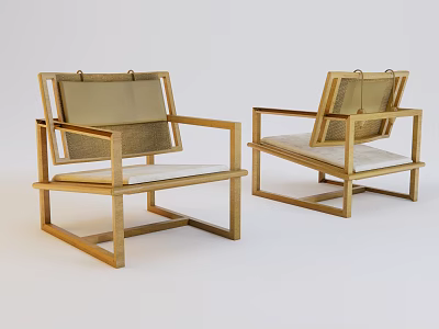 Modern Accent Chair With Wooden Frame Woven Backrest And Padded Seat 3d model