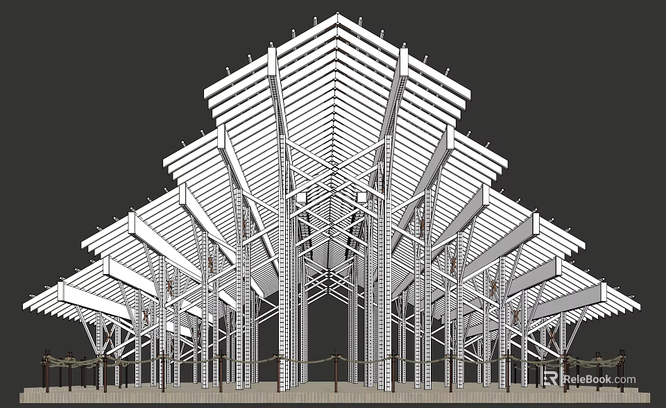 Modern Pergola With Geometric Metal Frame And Multi Layered Open Roof 3d model 