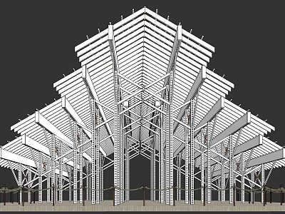Modern Pergola With Geometric Metal Frame And Multi Layered Open Roof 3d model