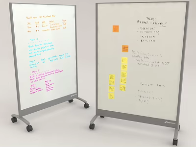 Two Mobile Wheeled Whiteboards With Handwritten Notes And Sticky Notes 3d model