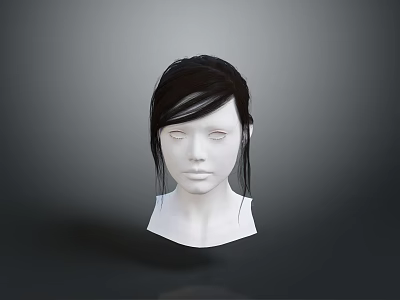 3D Character Female Head Model With Black Hair And Smooth White Facial Features Design 3d model