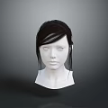 3D Character Female Head Model With Black Hair And Smooth White Facial Features Design
