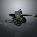 Vintage Military Field Gun With Green Camouflage And Wheeled Carriage