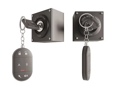Black Remote Control Lock System With Key Fob And Secure Lock Body 3d model