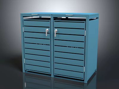 Public Facility Blue Metal Storage Cabinet With Double Doors And Drawers 3d model
