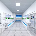 Spacious Bright Modern Public Restroom Interior Design With Symmetrical Marble Sink Rows And Large Mirrors