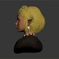 3D Fantasy Game Movie Character With Yellow Hair Elf Ears And Decorative Headpiece Necklace Earrings