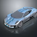 Silver Sports Car With Blue Stripes And Sleek Aerodynamic Modern Design