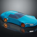 Blue Sports Car With Streamlined Design And Orange Rims On Black Background With Reflection