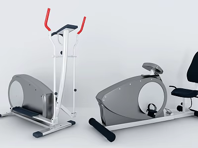 Modern Sports Equipment Featuring Elliptical Trainer And Stationary Bike With Gray White Frame Design 3d model
