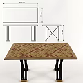 Wooden Dining Table With Woven Pattern And Black Crossed Legs Gold Base 3d model